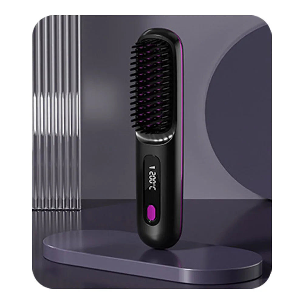 Brosse Lissante Céramique Sans Fil — Température Ajustable & Ions Négatifs
