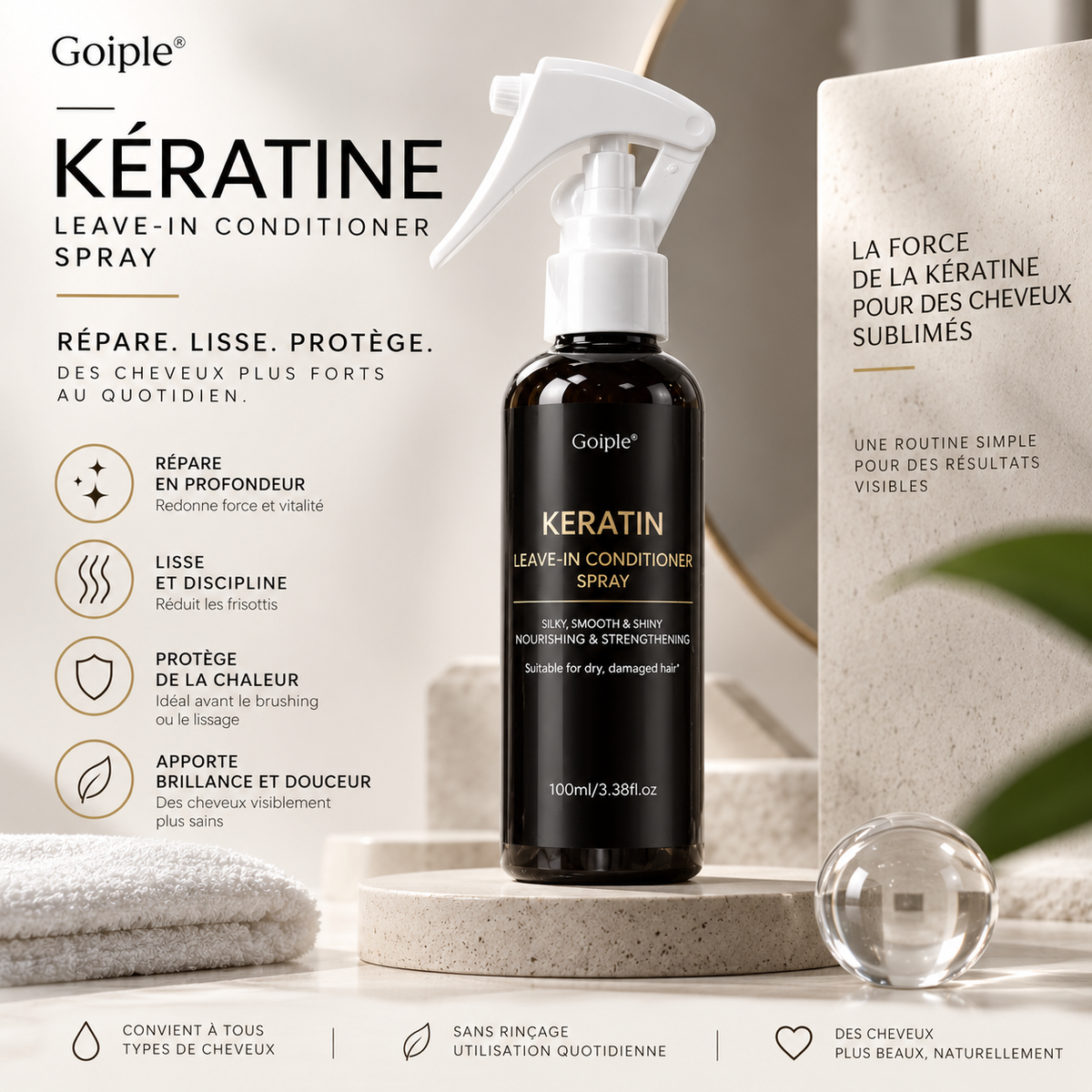 Spray Conditionneur Sans Rinçage à la Kératine Goiple 100ml