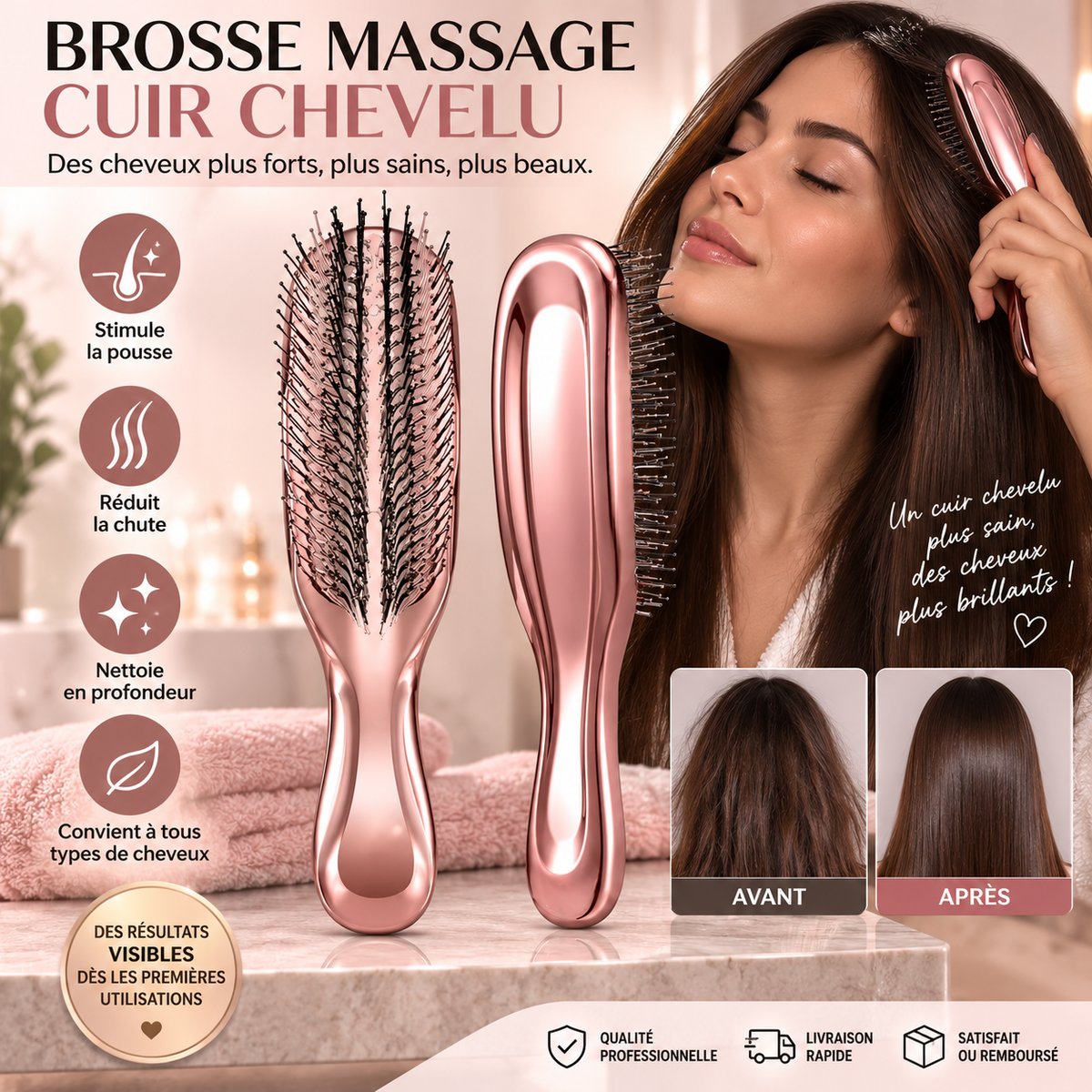 Japanese Premium Head Massager Scalp Brush Hair Massager Shampoo Brush Wet Plastic Detangling Brush Hair Cleaning Comb Rose Gold