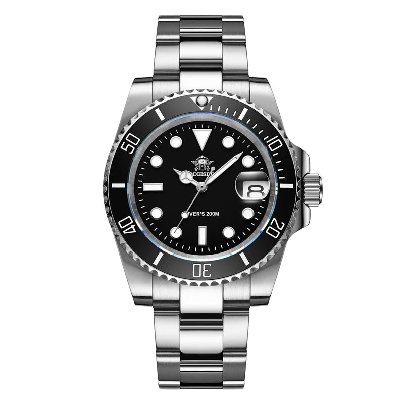 ADDIESDIVE Montre Homme Plongée Quartz – Acier 316L, 200M Étanche, Lunette Céramique