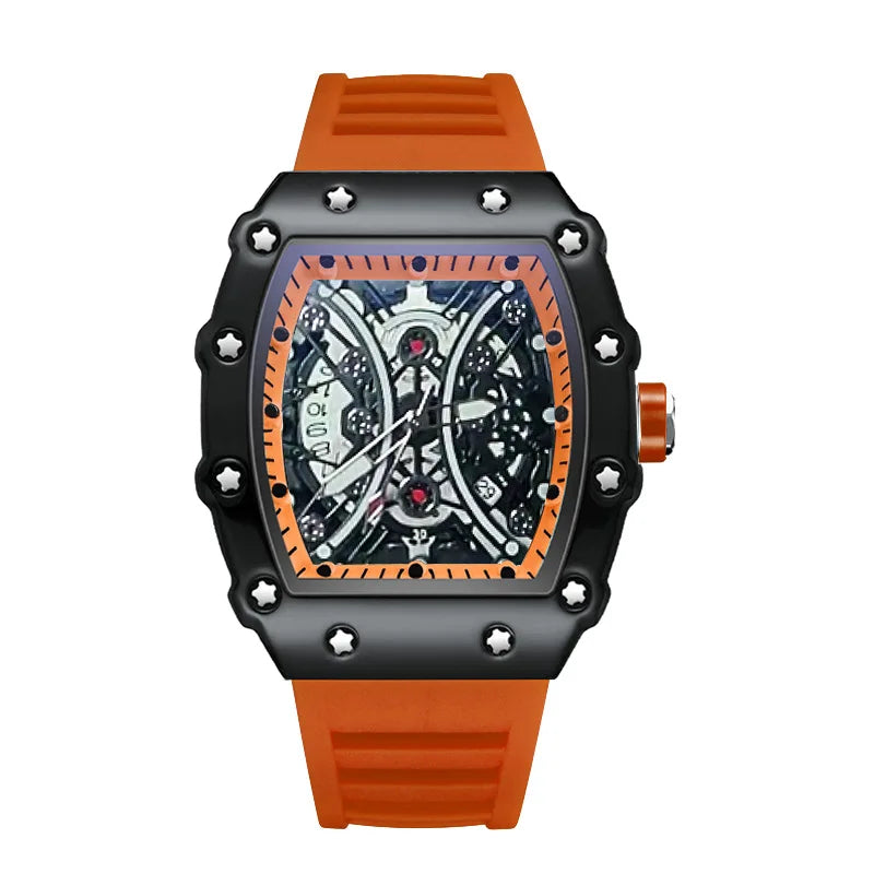 Montre Homme Tonneau Lumineuse – Cadran Barrel, Quartz, Bracelet Silicone L146