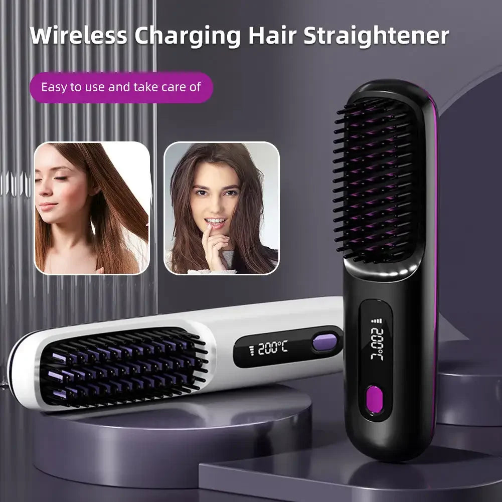 Brosse Lissante Céramique Sans Fil — Température Ajustable & Ions Négatifs