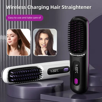 Brosse Lissante Céramique Sans Fil — Température Ajustable & Ions Négatifs
