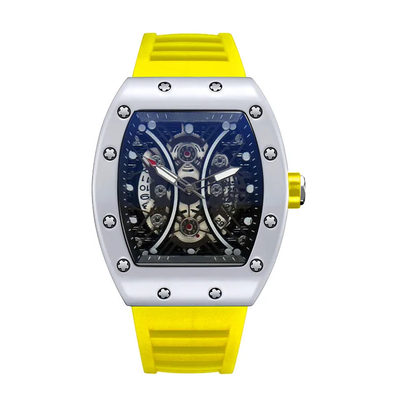 Montre Homme Tonneau Lumineuse – Cadran Barrel, Quartz, Bracelet Silicone L146