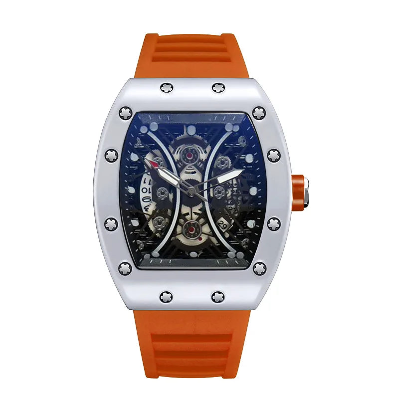 Montre Homme Tonneau Lumineuse – Cadran Barrel, Quartz, Bracelet Silicone L146