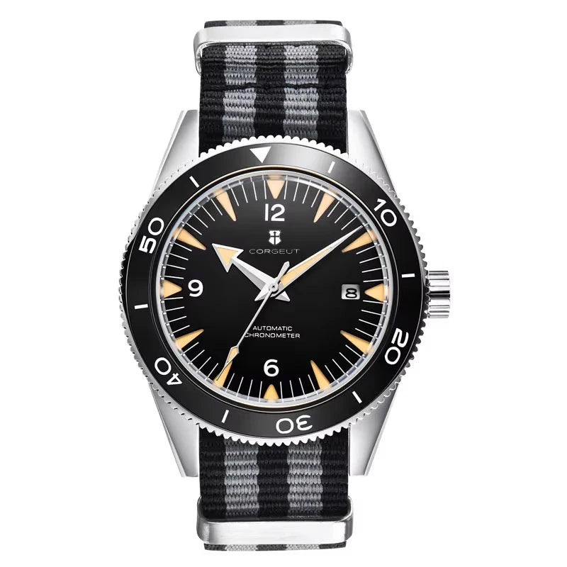 Corgeut Montre Automatique Homme – Verre Saphir, 100M Étanche, Bracelet Nylon