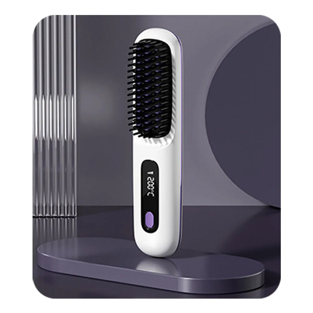 Brosse Lissante Céramique Sans Fil — Température Ajustable & Ions Négatifs