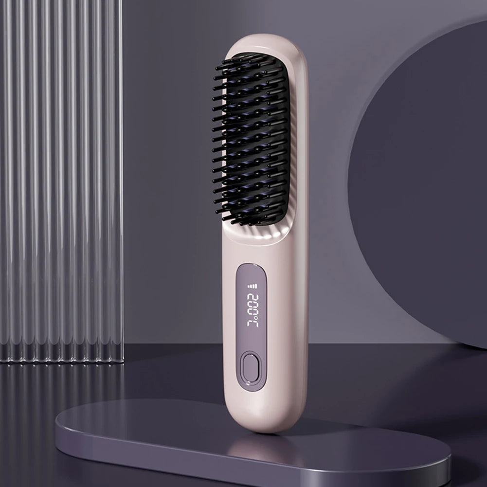 Brosse Lissante Céramique Sans Fil — Température Ajustable & Ions Négatifs