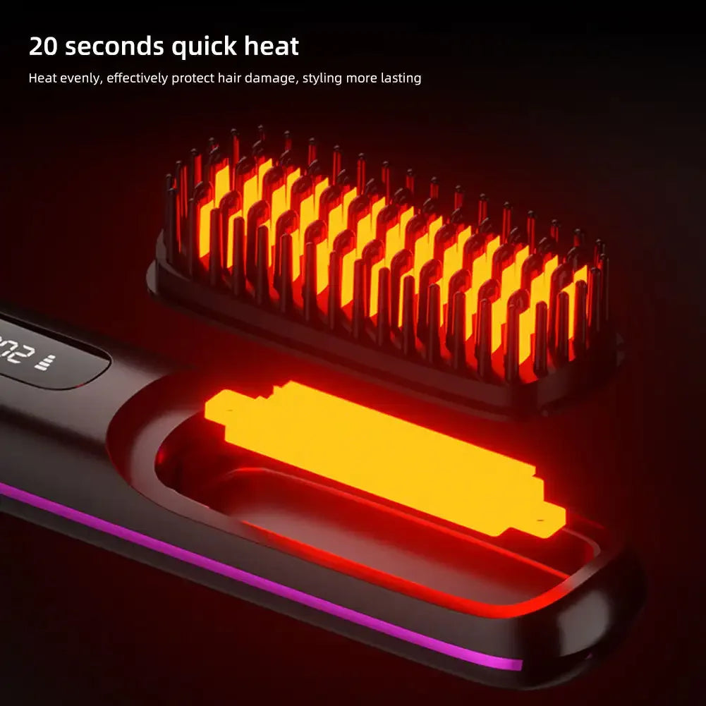 Brosse Lissante Céramique Sans Fil — Température Ajustable & Ions Négatifs