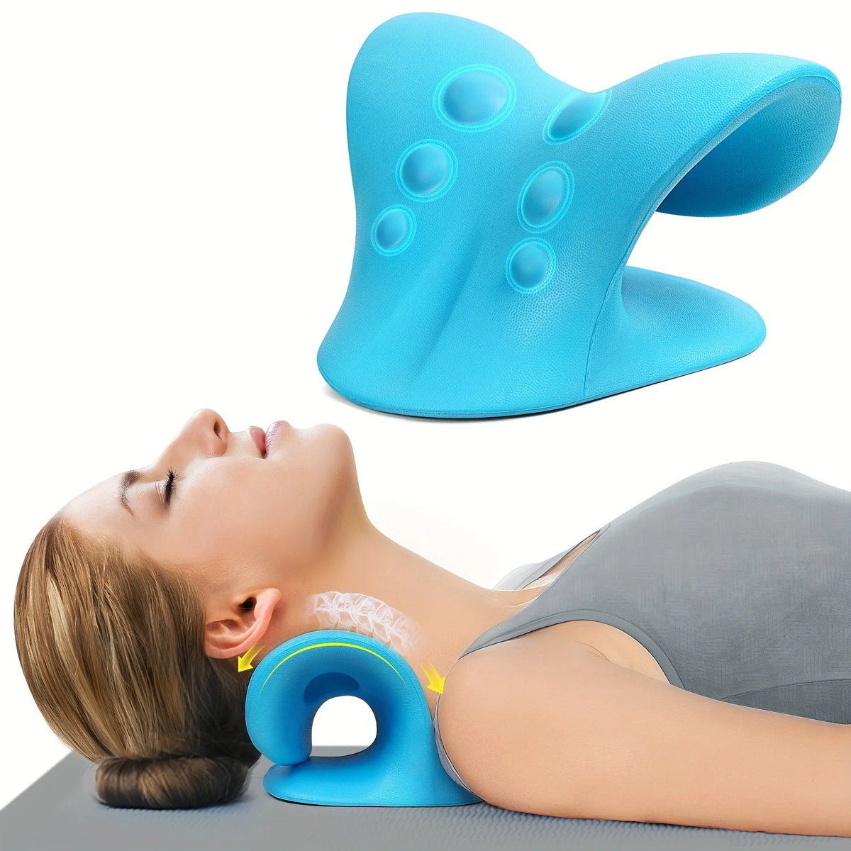 Coussin Cervical Relaxant en C – Traction & Massage Nuque et Épaules