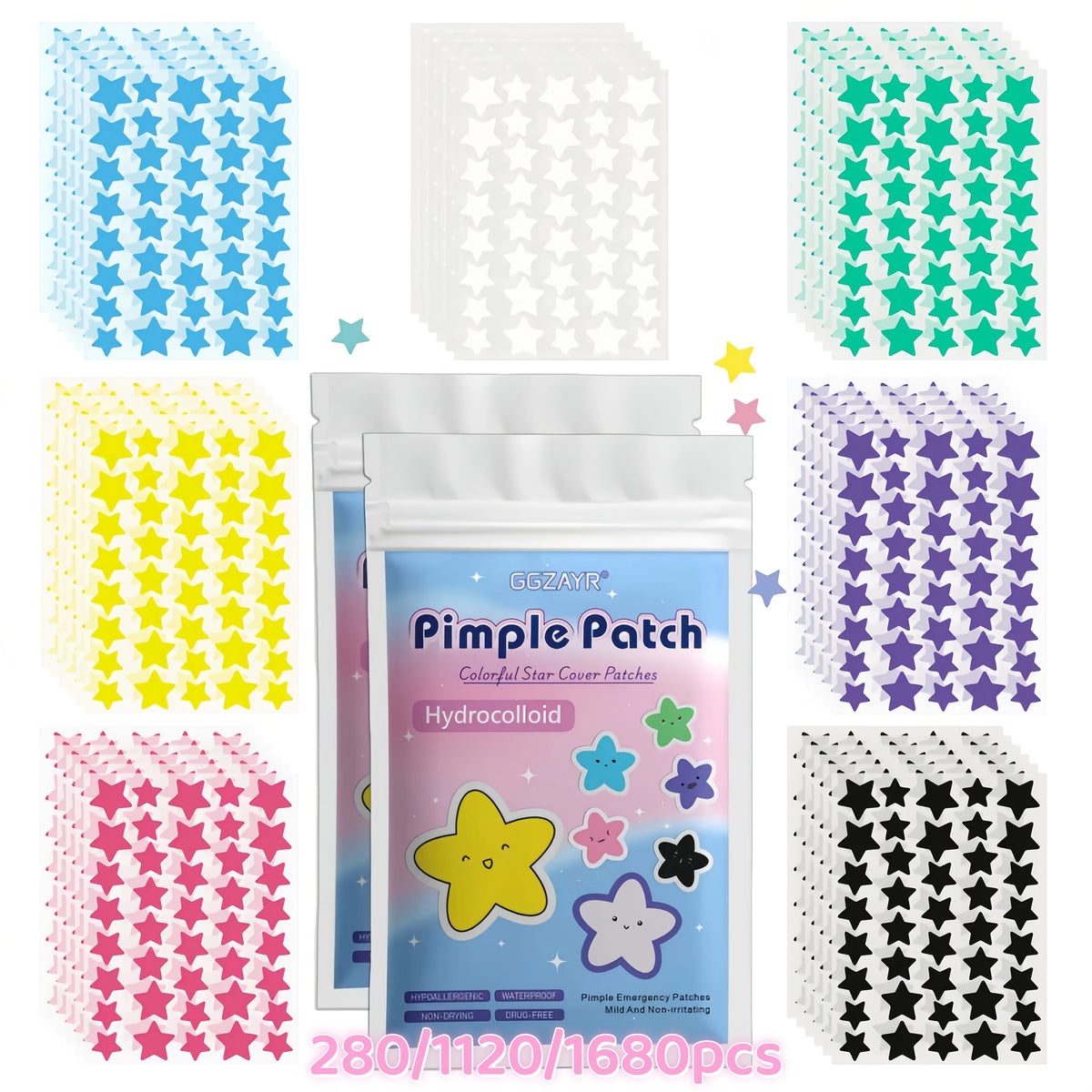 Patchs Pimple Patches Étoiles 7 Couleurs – Traitement Invisible