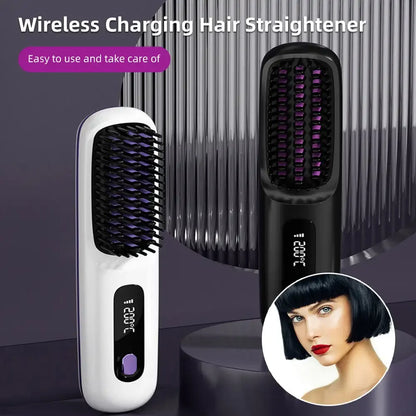 Brosse Lissante Céramique Sans Fil — Température Ajustable & Ions Négatifs