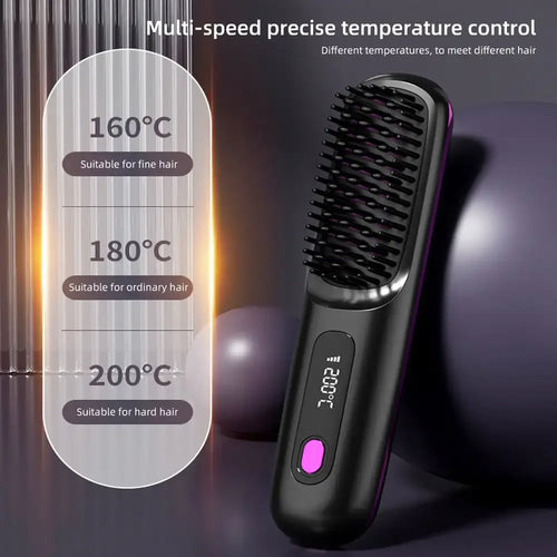 Brosse Lissante Céramique Sans Fil — Température Ajustable & Ions Négatifs