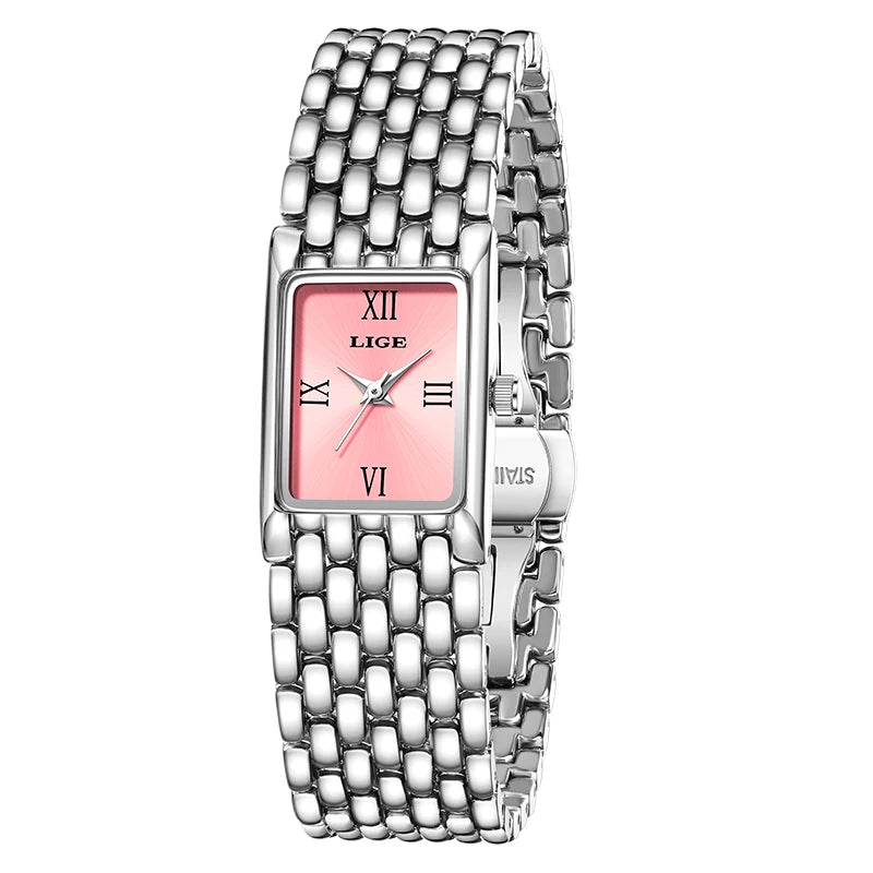 LIGE LG89156 – Quartz, Bracelet Acier, Cadran Carré Chiffres Romains