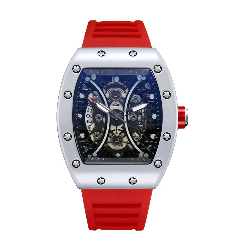 Montre Homme Tonneau Lumineuse – Cadran Barrel, Quartz, Bracelet Silicone L146