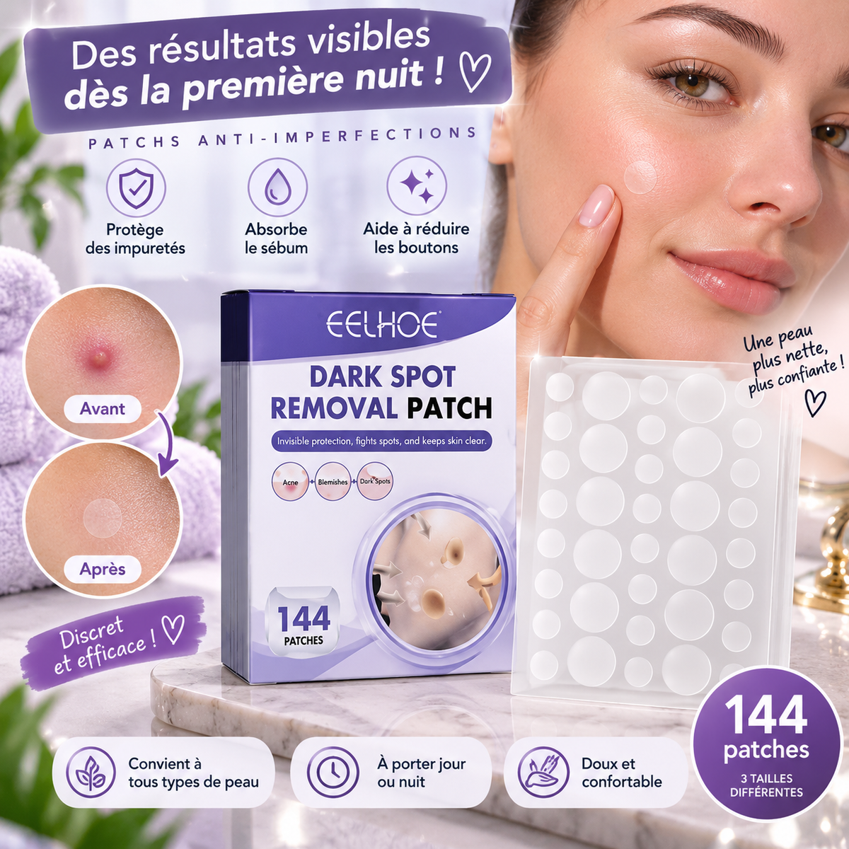 Patchs Anti-Acné Hydrocolloides – 144 pcs